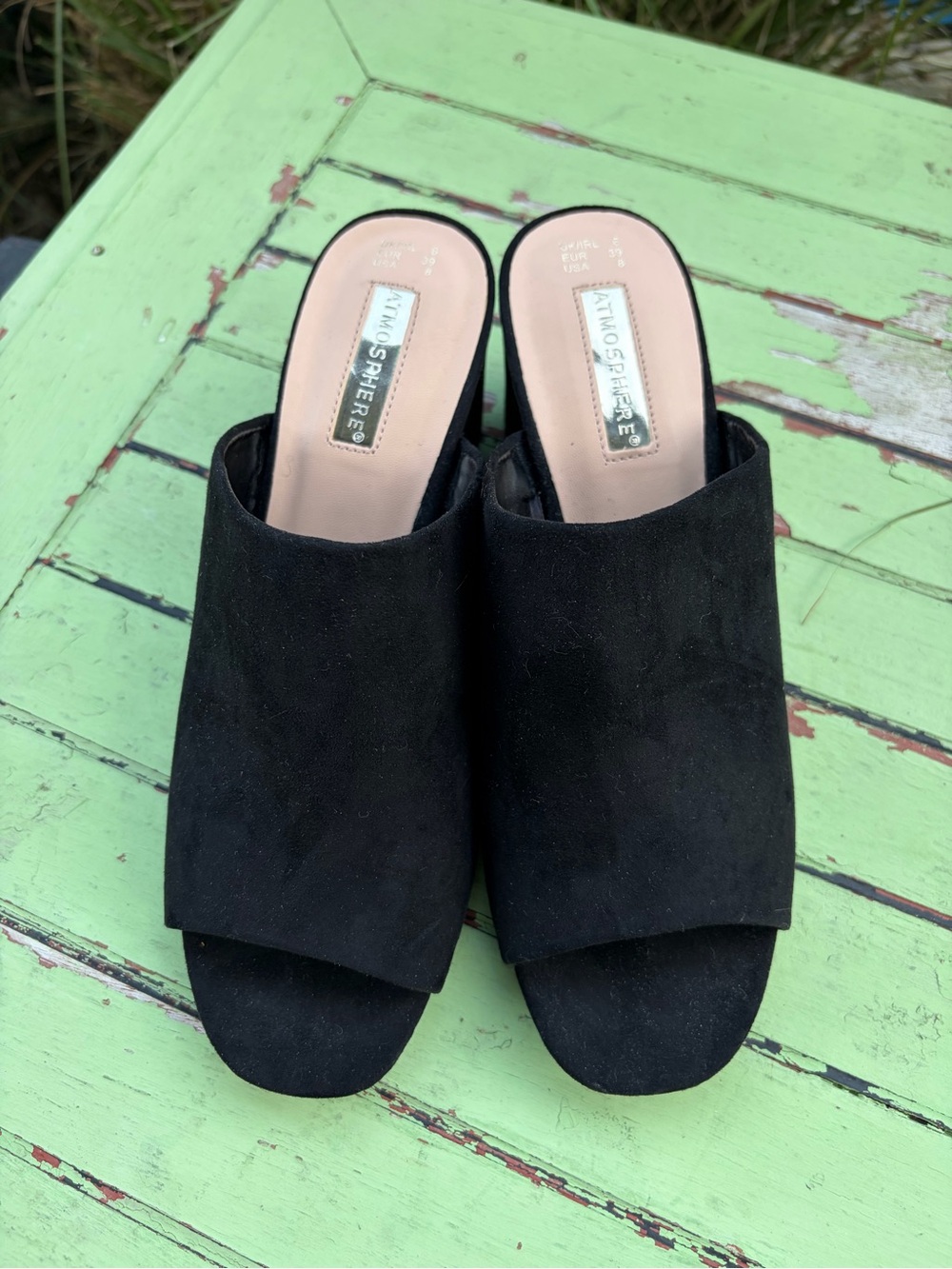 Atmosphere Black Open-Toe Suede Block Heel Mules - Picture 2 of 4